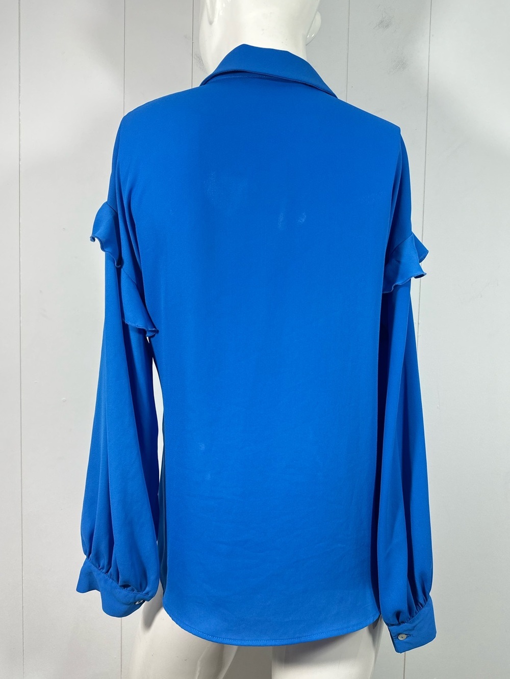 Zara Women's Size M Blue Long Sleeve Ruffle Button Down Shirt Blouse Top - Picture 5 of 11